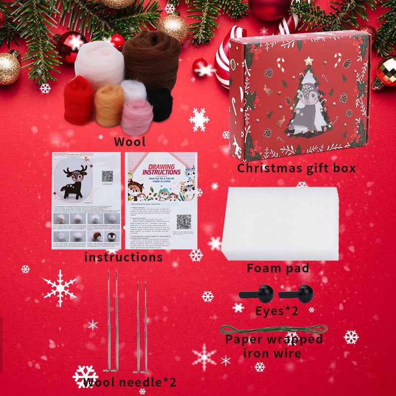 Christmas New Wool Felt Poking Elk Decorative Ornaments Diy Weaving Kit