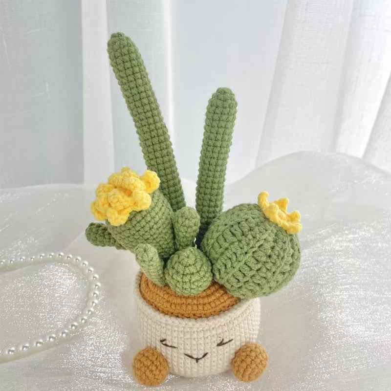 Handmade flower potted plant woven cactus wool small potted plant creative home potted plant ornaments