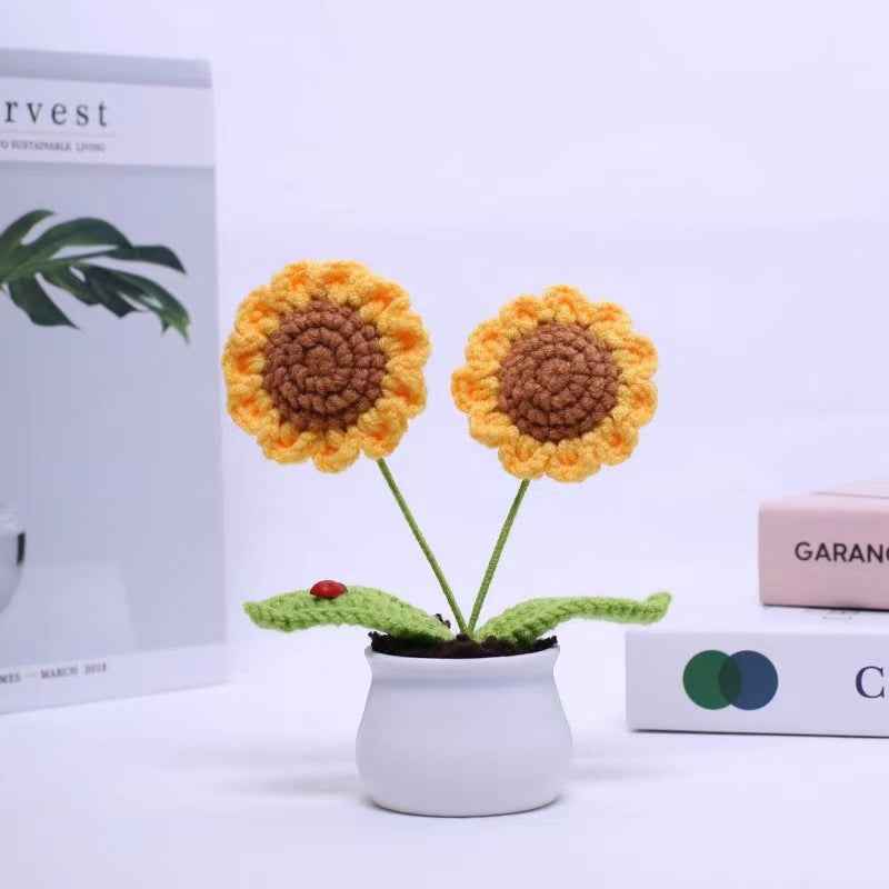Handmade Crochet Wool Flower Mini Potted Plant Weaving finished product
