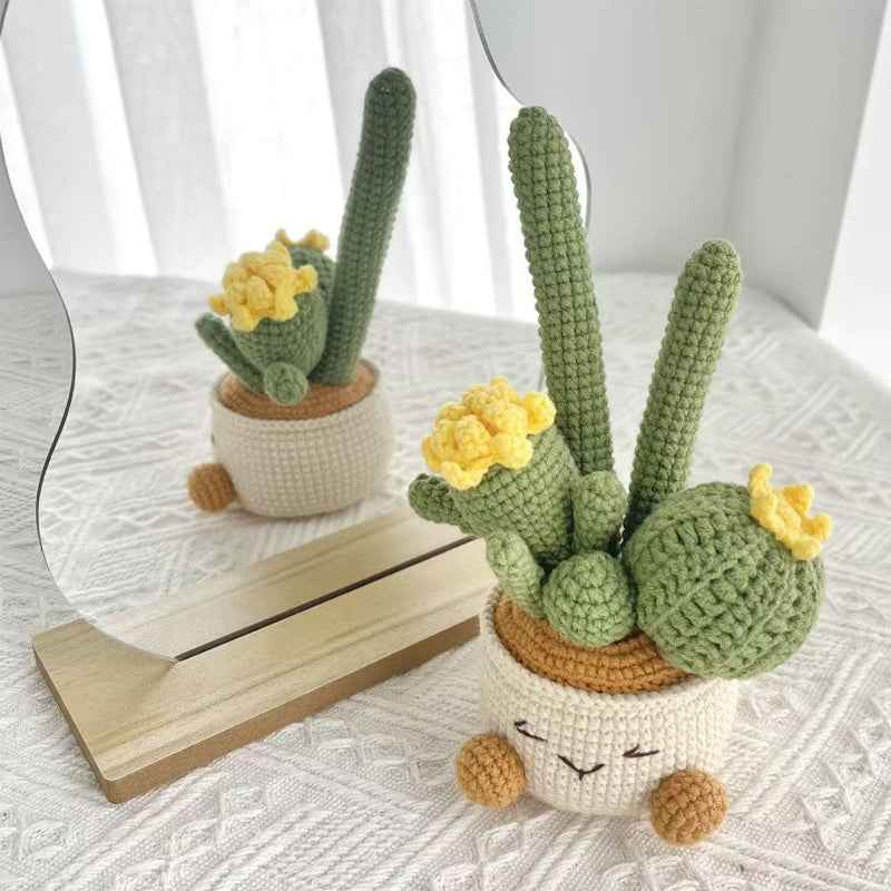 Handmade flower potted plant woven cactus wool small potted plant creative home potted plant ornaments