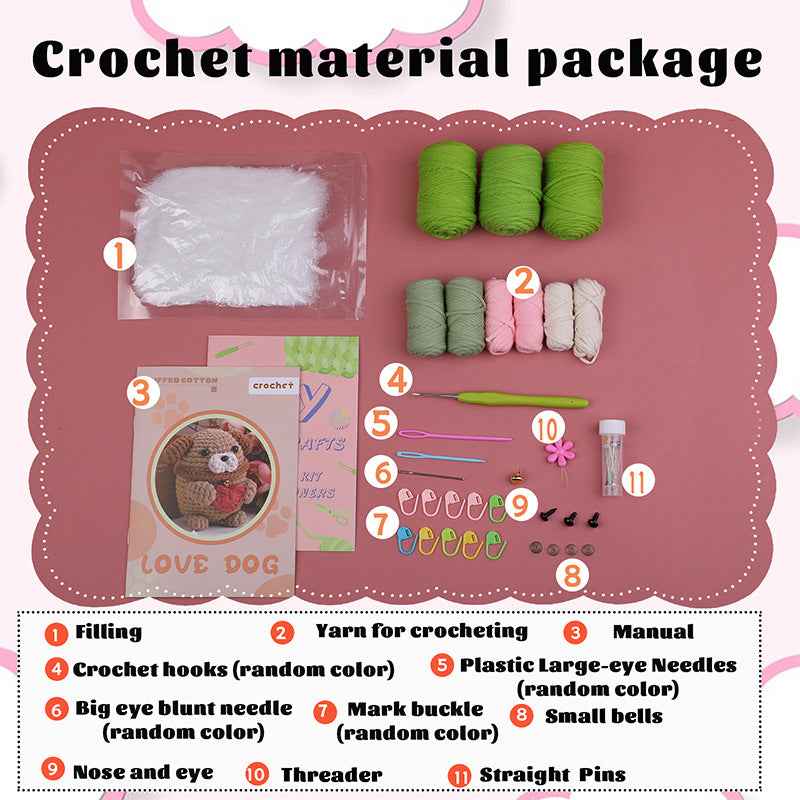 DIY Pink and Purple Heart-filled Cotton Puppy Handmade Crochet Kit