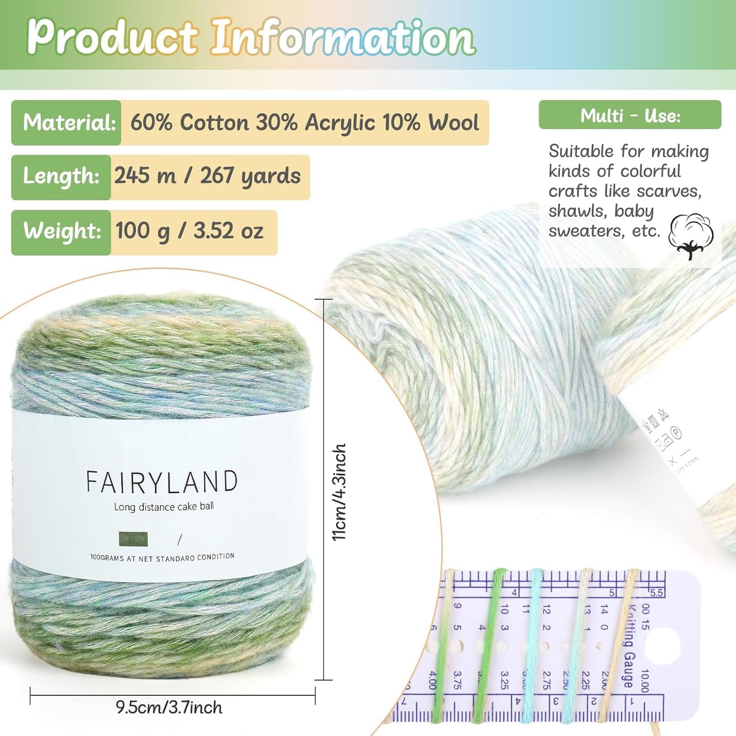 Cake Yarn for Crocheting 3 Skeins Gradient Cake Yarn (3.52 oz) (267 Yards)