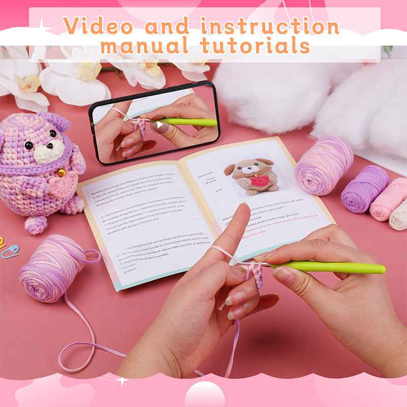 DIY Pink and Purple Heart-filled Cotton Puppy Handmade Crochet Kit