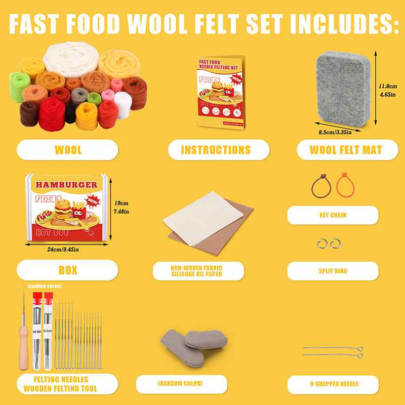 Fast food series hamburger and fries wool felt poking fun knitting kit