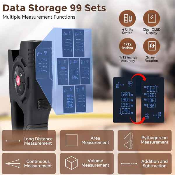 ft. digital tape measure with laser, 3-in-1 charging, display