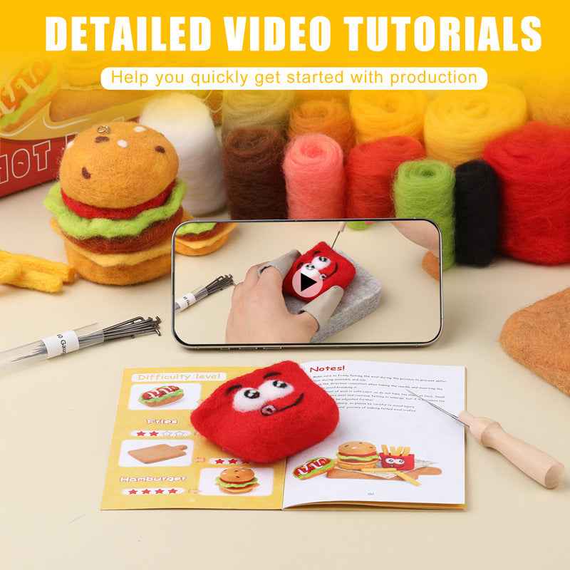 Fast food series hamburger and fries wool felt poking fun knitting kit