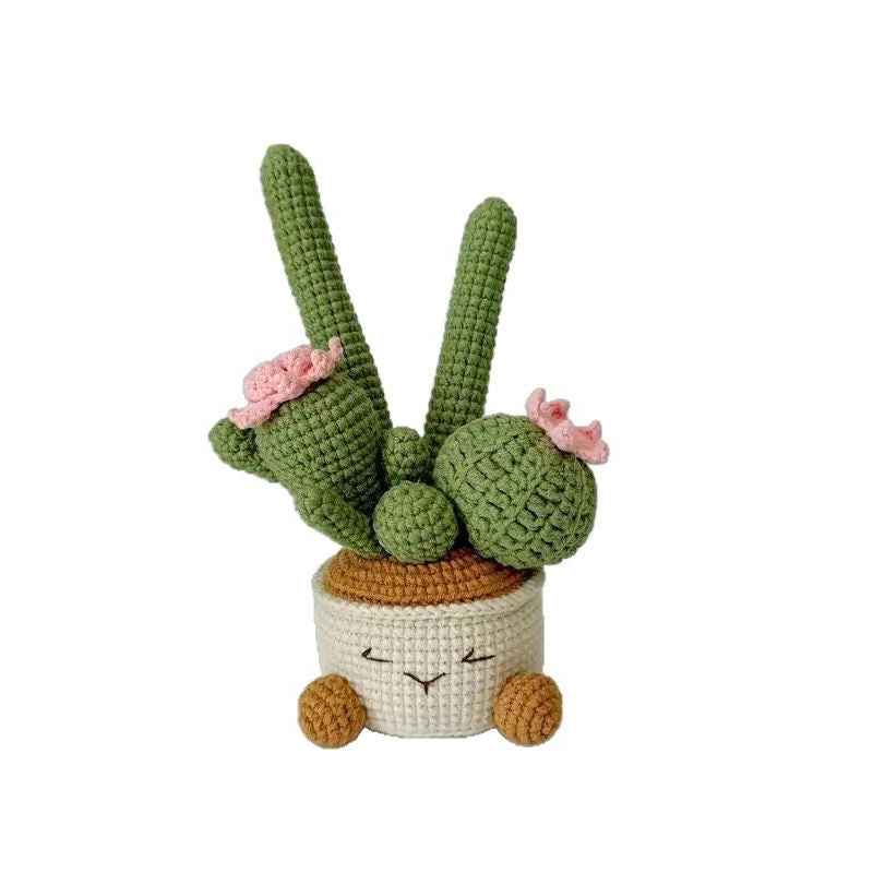 Handmade flower potted plant woven cactus wool small potted plant creative home potted plant ornaments