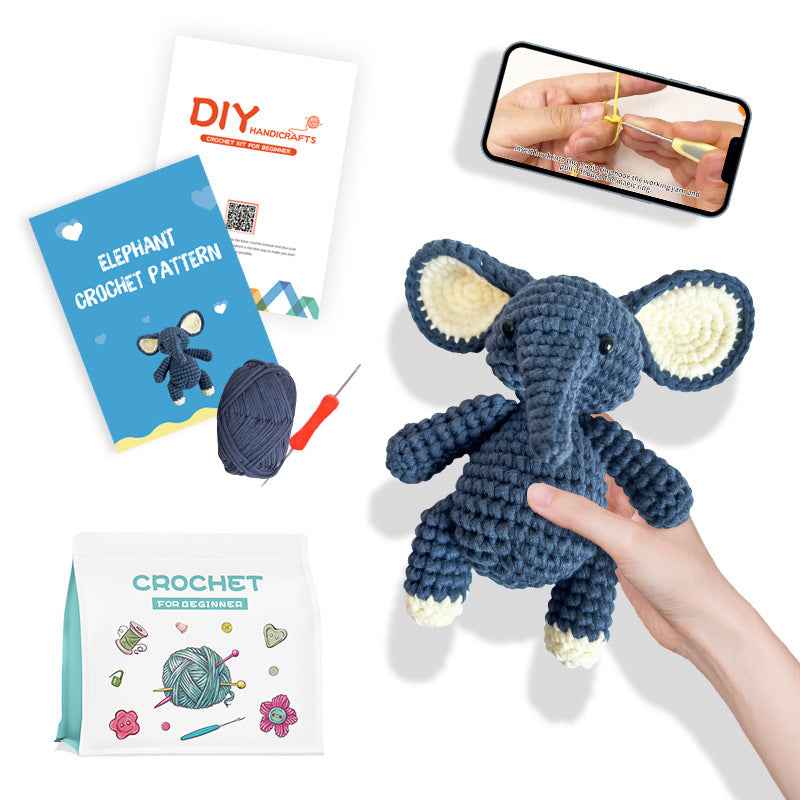 DIY wool knitting kit elephant toy doll tool kit