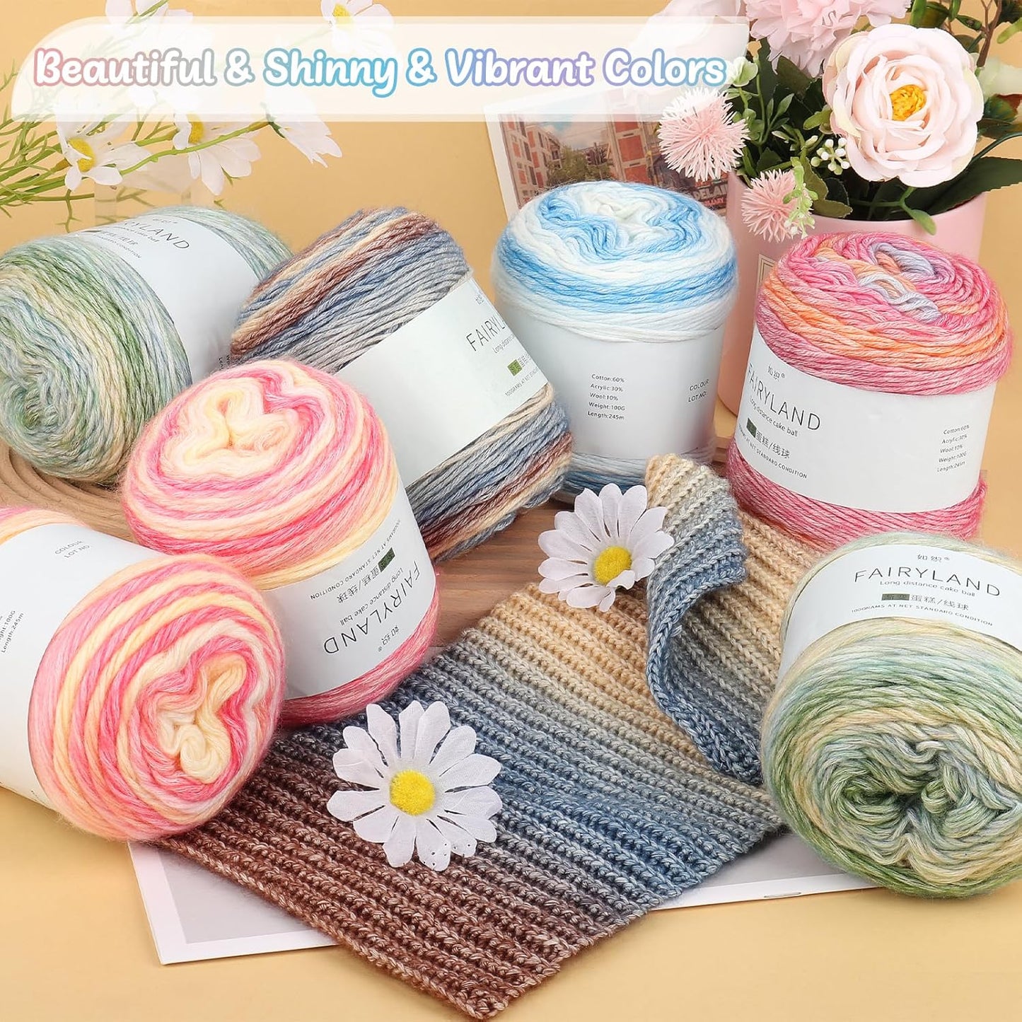 Cake Yarn for Crocheting 3 Skeins Gradient Cake Yarn (3.52 oz) (267 Yards)