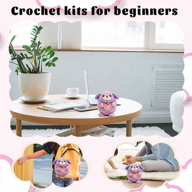 DIY Pink and Purple Heart-filled Cotton Puppy Handmade Crochet Kit
