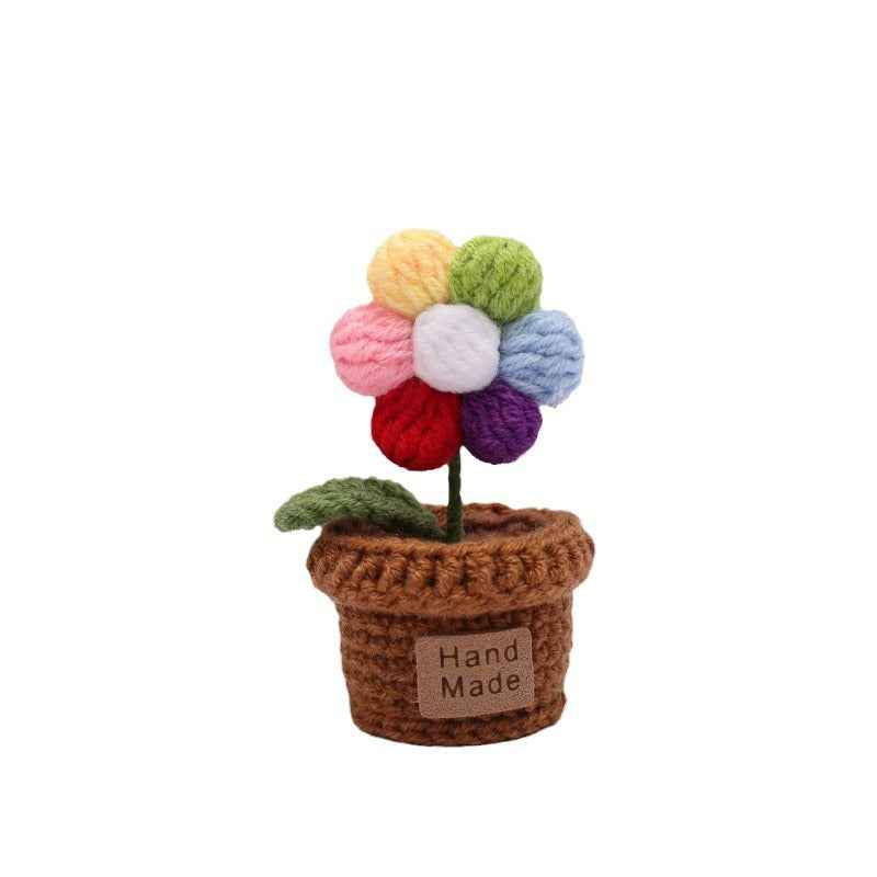 Handmade Crochet Wool Flower Mini Potted Plant Weaving finished product