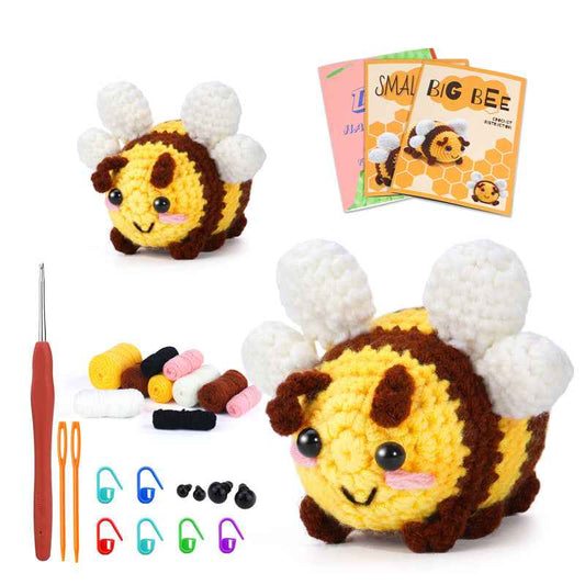 Knitting kit yarn ball crocheted bee doll