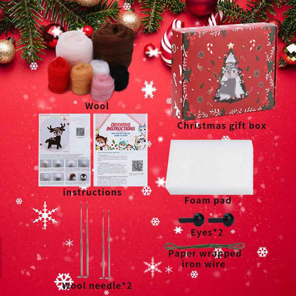 Christmas New Wool Felt Poking Elk Decorative Ornaments Diy Weaving Kit