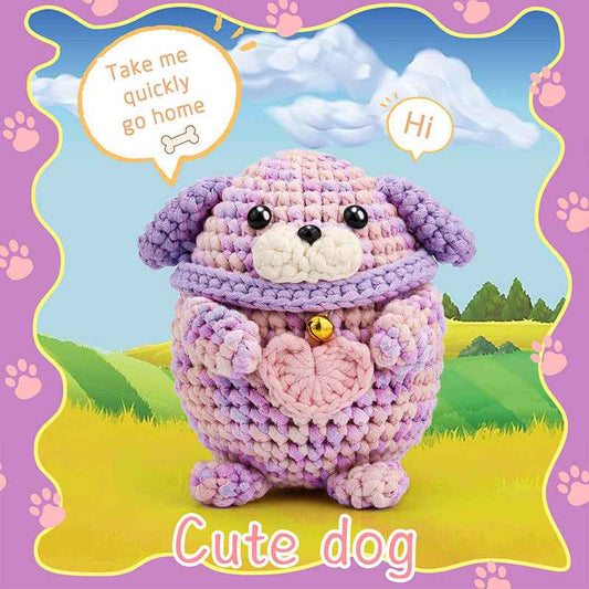 DIY Pink and Purple Heart-filled Cotton Puppy Handmade Crochet Kit