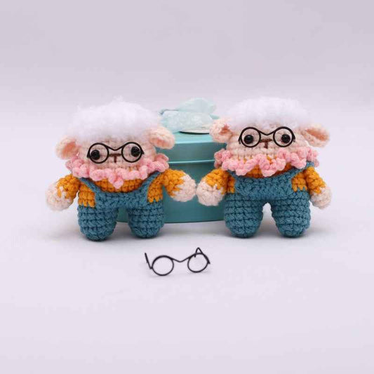 Handmade Crochet Little Lamb in Overalls Weaving finished product