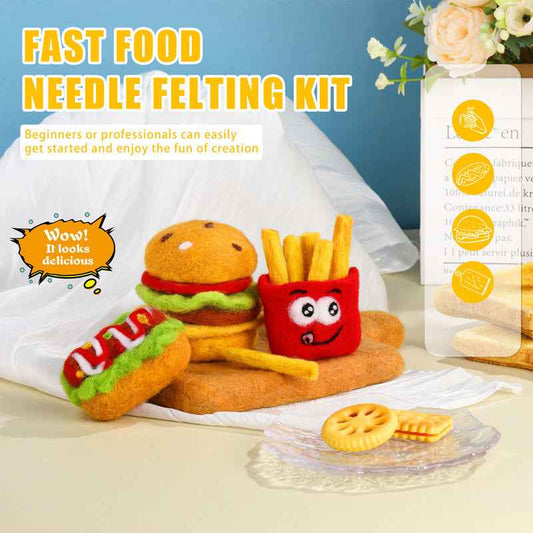 Fast food series hamburger and fries wool felt poking fun knitting kit