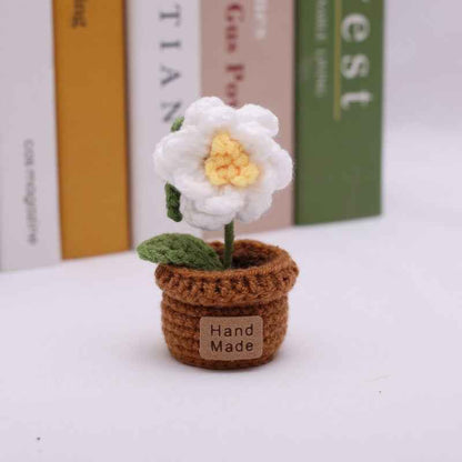 Handmade Crochet Wool Flower Mini Potted Plant Weaving finished product