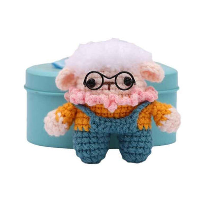 Handmade Crochet Little Lamb in Overalls Weaving finished product