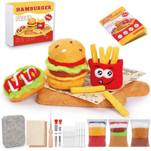 Fast food series hamburger and fries wool felt poking fun knitting kit