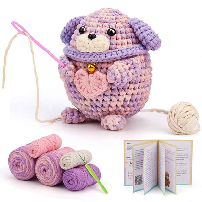 DIY Pink and Purple Heart-filled Cotton Puppy Handmade Crochet Kit