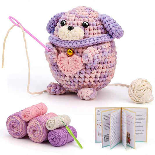 DIY Pink and Purple Heart-filled Cotton Puppy Handmade Crochet Kit