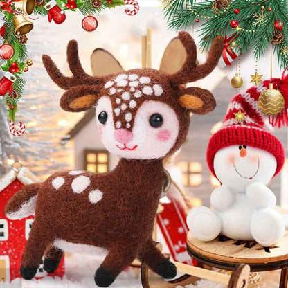 Christmas New Wool Felt Poking Elk Decorative Ornaments Diy Weaving Kit