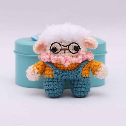 Handmade Crochet Little Lamb in Overalls Weaving finished product
