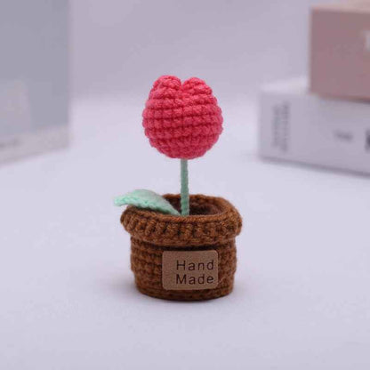 Handmade Crochet Wool Flower Mini Potted Plant Weaving finished product