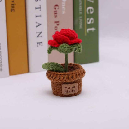 Handmade Crochet Wool Flower Mini Potted Plant Weaving finished product
